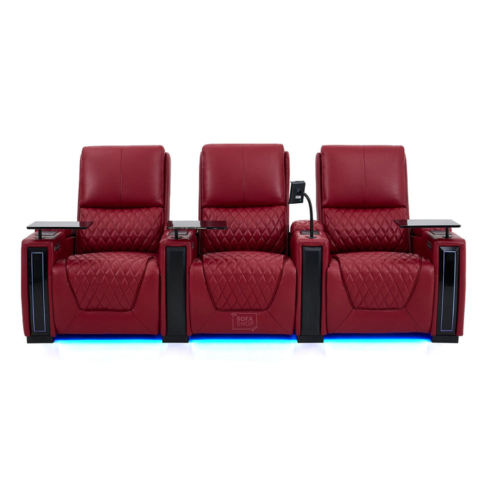 3 Seater Smart Tech Electric Recliner Cinema Sofa | Luxury Theatre Seating | Red Real Leather | Assisi