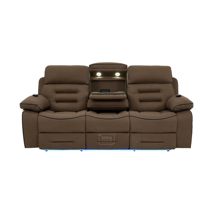 3 Seater Smart Tech Electric Recliner Cinema Sofa | Mocha Brown Fabric | Tuscany