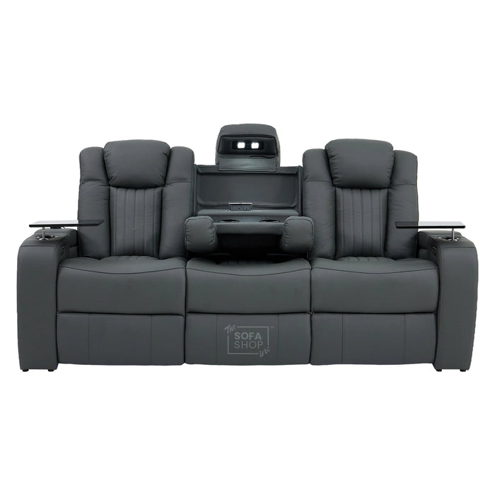 3 Seater Smart Tech Electric Recliner Cinema Sofa | Grey Real Leather | Capri