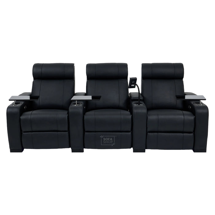 3 Seater Smart Tech Electric Recliner Cinema Sofa | Luxury Theatre Seating | Black Real Leather | Rimini