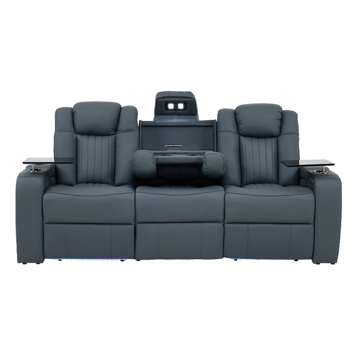 3 Seater Smart Tech Electric Recliner Cinema Sofa | Blue Real Leather | Capri