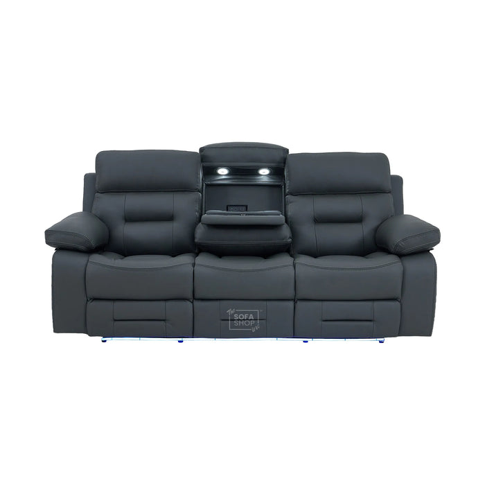 3 Seater Smart Tech Electric Recliner Cinema Sofa | Grey Real Leather | Sicily