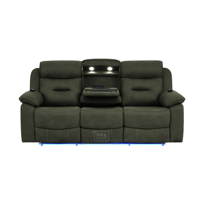 2 Piece Smart Tech Electric Recliner Cinema Sofa Set | Green Fabric Sofa Suite | Florence