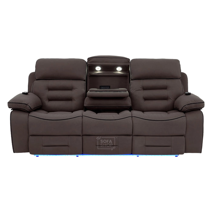 3 Seater Smart Tech Electric Recliner Cinema Sofa | Dark Brown Fabric | Tuscany