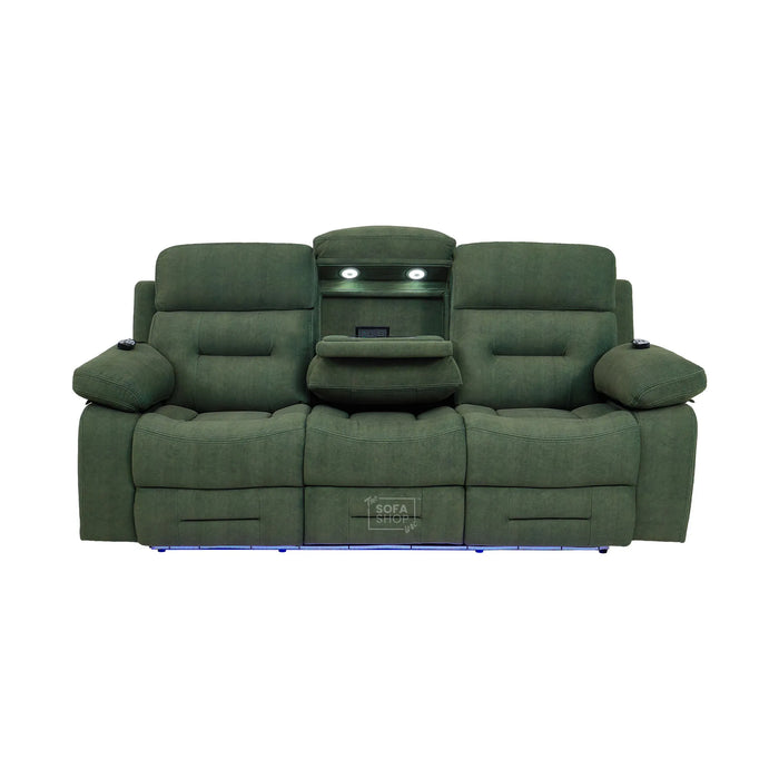 3 Seater Smart Tech Electric Recliner Cinema Sofa | Olive Green Fabric | Sicily