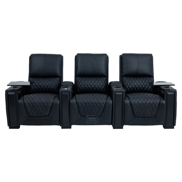 3 Seater Smart Tech Electric Recliner Cinema Sofa | Luxury Theatre Seating | Black Real Leather | Assisi