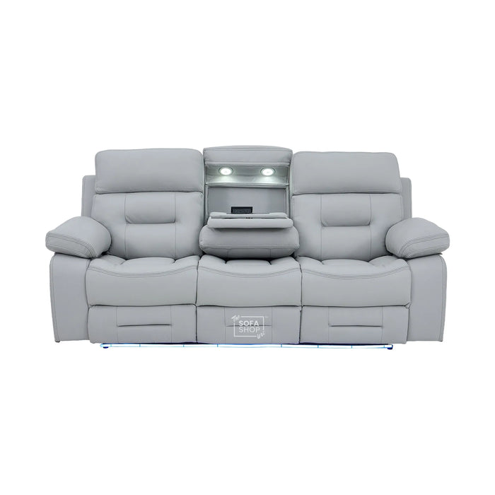 3 Seater Smart Tech Electric Recliner Cinema Sofa | Light Grey Real Leather | Sicily
