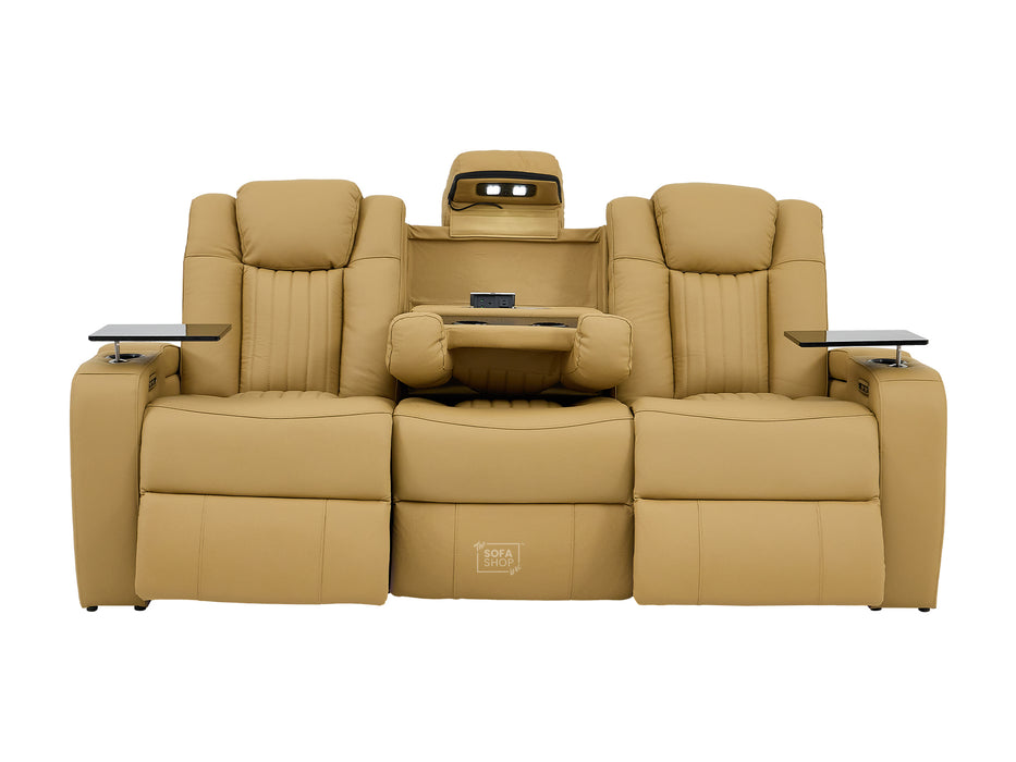 3 Seater Smart Tech Electric Recliner Cinema Sofa | Tan Real Leather | Capri