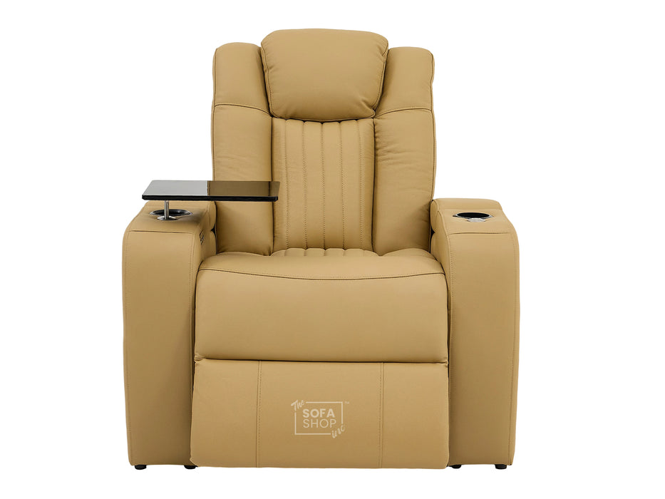 1 Seater Smart Tech Electric Recliner Cinema Chair | Luxury Theatre Seating | Tan Real Leather | Capri