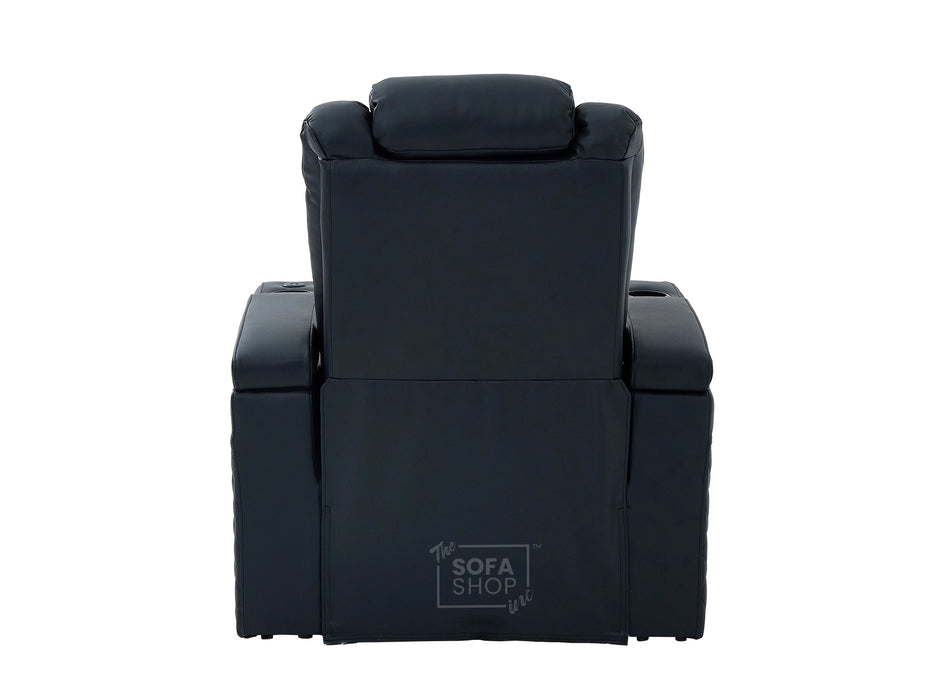 1 Seater Smart Tech Electric Recliner Cinema Chair | Luxury Theatre Seating | Black Real Leather | Milano