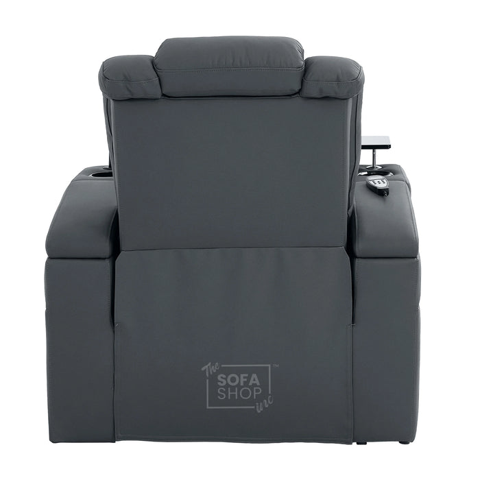 1 Seater Smart Tech Electric Recliner Cinema Chair | Luxury Theatre Seating | Grey Real Leather | Capri