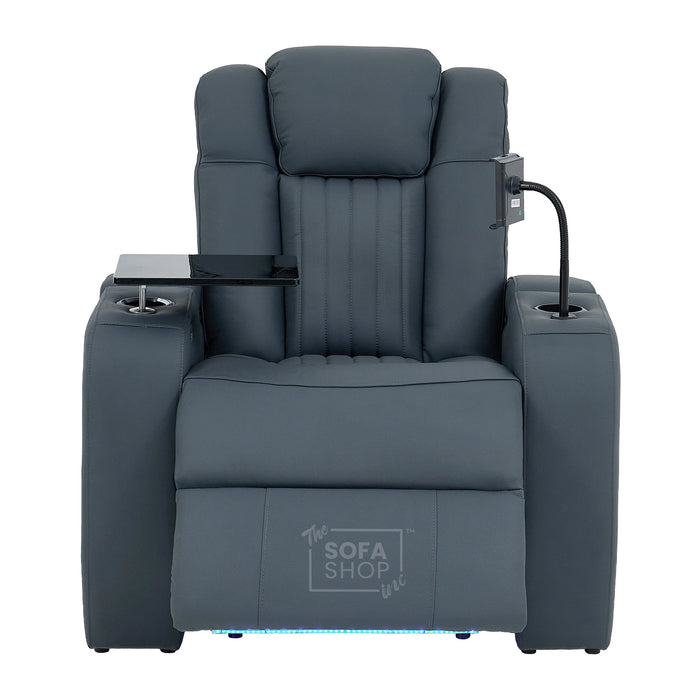 1 Seater Smart Tech Electric Recliner Cinema Chair | Luxury Theatre Seating | Blue Real Leather | Capri