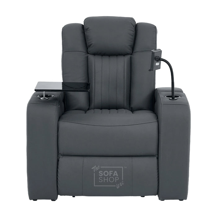 1 Seater Smart Tech Electric Recliner Cinema Chair | Luxury Theatre Seating | Grey Real Leather | Capri