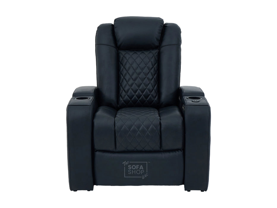 1 Seater Smart Tech Electric Recliner Cinema Chair | Luxury Theatre Seating | Black Real Leather | Milano