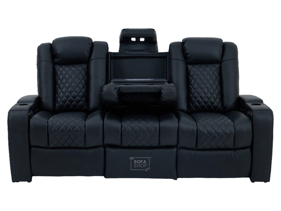 3 Seater Smart Tech Electric Recliner Cinema Sofa | Black Real Leather | Milano