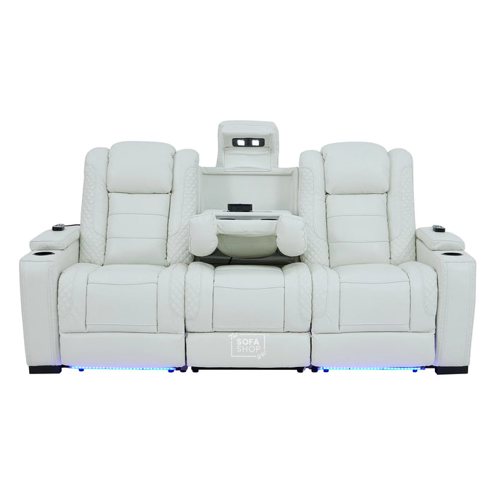 3 Seater Smart Tech Electric Recliner Cinema Sofa | White Real Leather | Napoli
