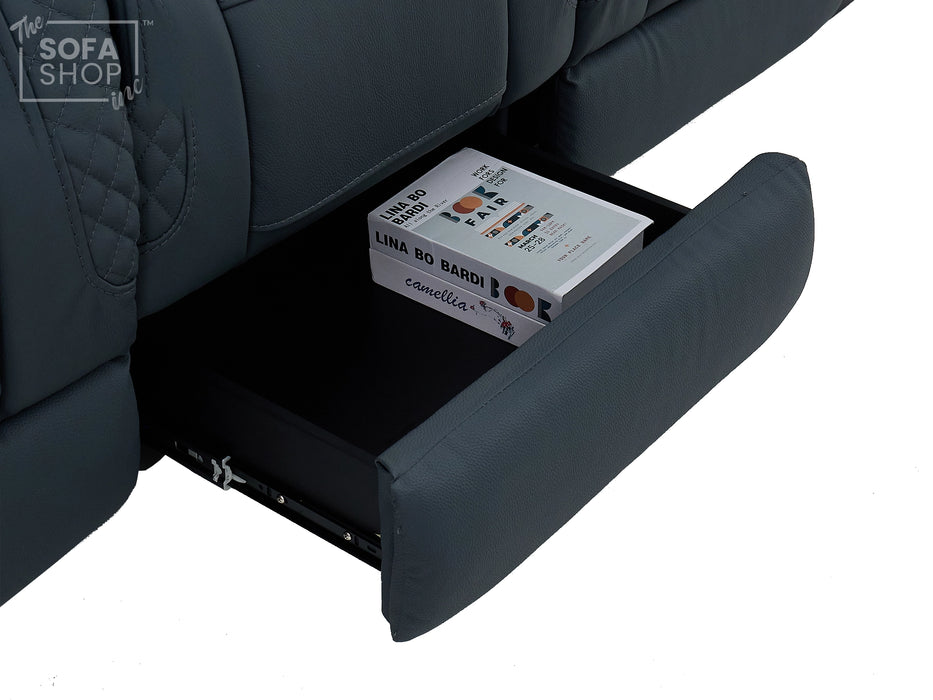 3 Seater Smart Tech Electric Recliner Cinema Sofa | Blue Real Leather | Napoli