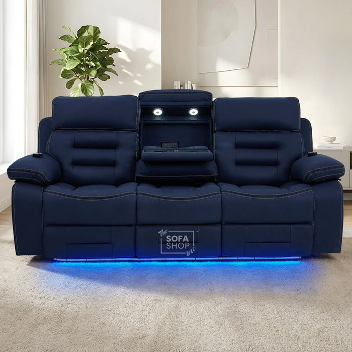 3 Seater Smart Tech Electric Recliner Cinema Sofa | Blue Fabric | Tuscany