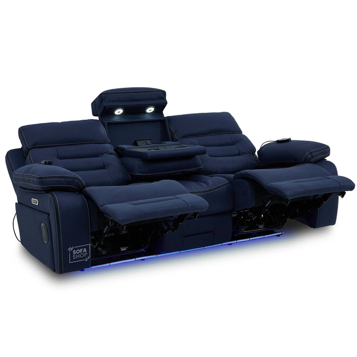 2 Piece Smart Tech Electric Recliner Cinema Sofa Set | Blue Fabric Sofa Suite | Tuscany