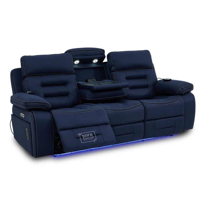 3 Seater Smart Tech Electric Recliner Cinema Sofa | Blue Fabric | Tuscany