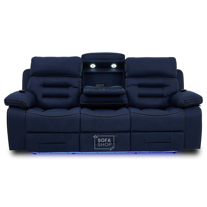 3 Seater Smart Tech Electric Recliner Cinema Sofa | Blue Fabric | Tuscany