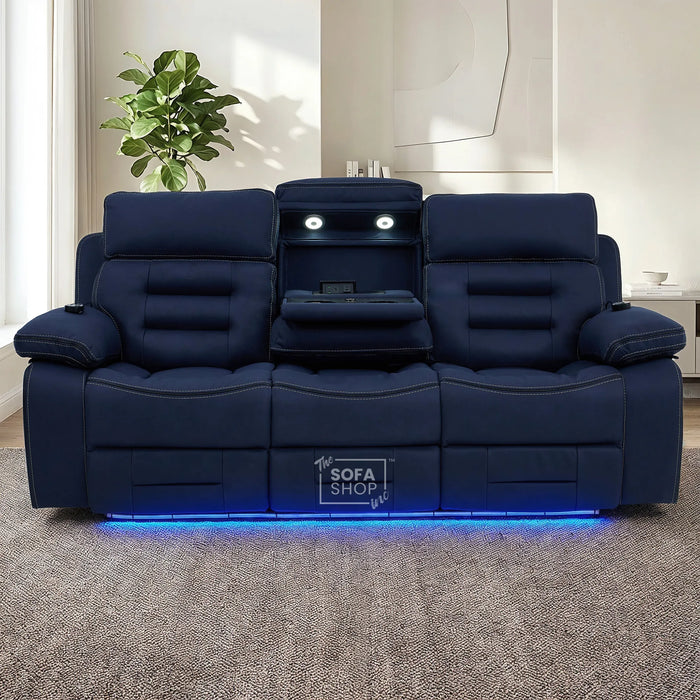 2 Piece Smart Tech Electric Recliner Cinema Sofa Set | Blue Fabric Sofa Suite | Tuscany