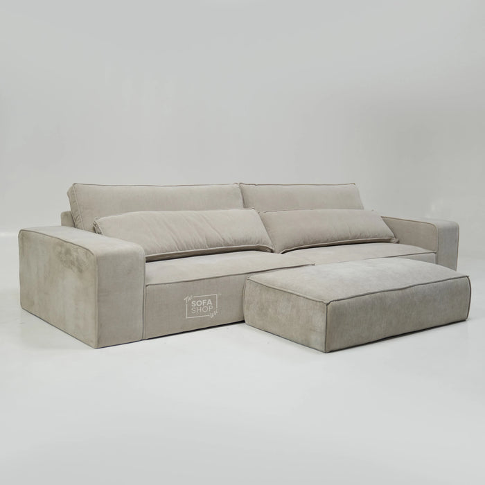 4 Seater Static Fabric Sofa & Footstool | RHF Stain, Back Damage & No Feet | Vicenza | SHS Sofa 27