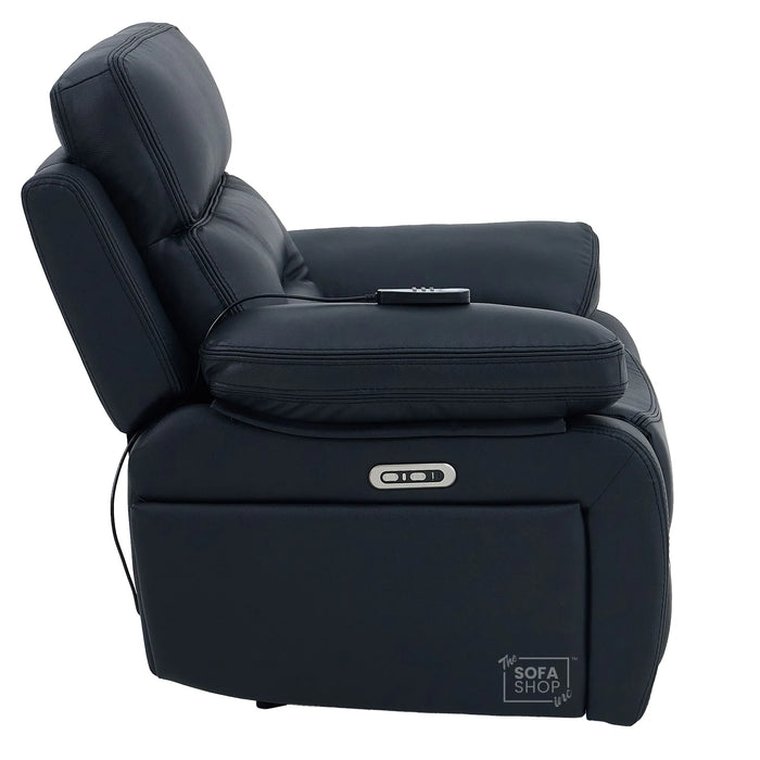 1 Seater Smart Tech Electric Recliner Cinema Chair | Black Real Leather | Sicily