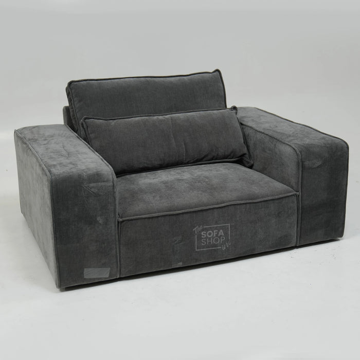 1 Seater Static Grey Fabric Sofa With Freestanding Flexibility | Tape Marks On Arms & Black Mark At Back | Vicenza | SHS 28 | The Sofa Shop