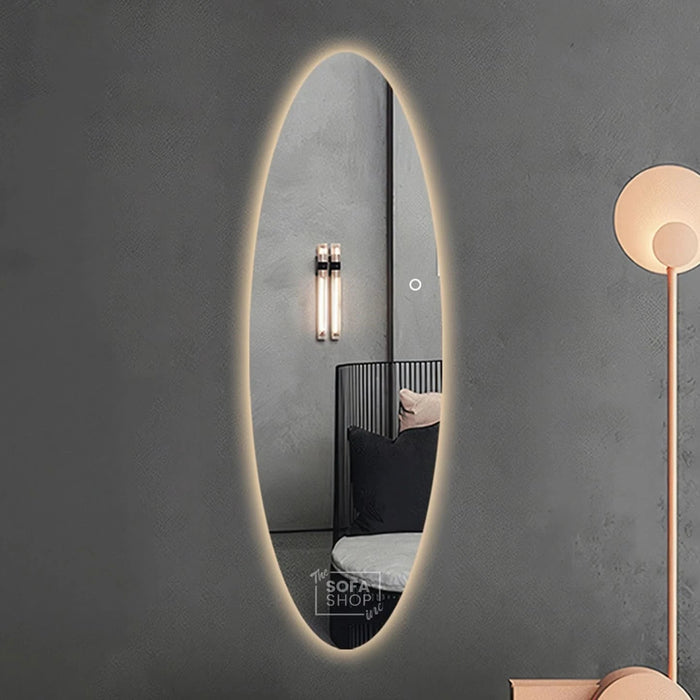 Frameless Oval Wall Mirror with Adjustable Acrylic Lampshade - 70x180cm