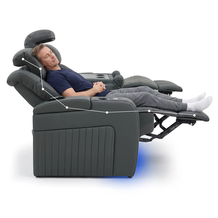 3 Seater Smart Tech Electric Recliner Cinema Sofa | Grey Real Leather | Capri