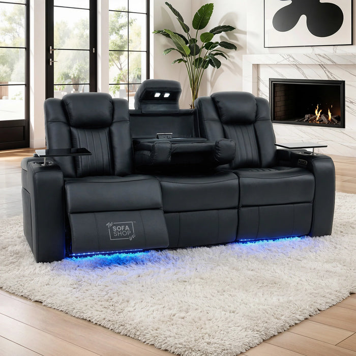 3 Seater Smart Tech Electric Recliner Cinema Sofa | Black Real Leather | Capri