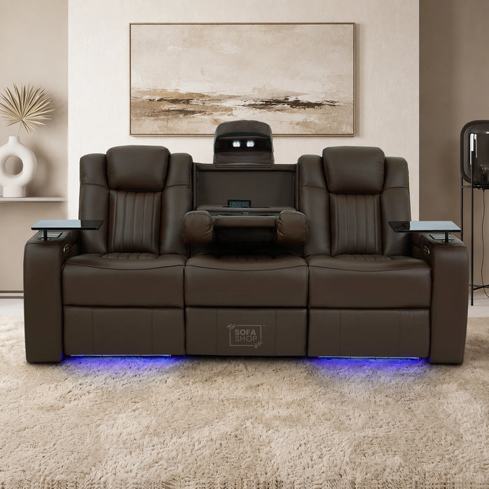 3 Seater Smart Tech Electric Recliner Cinema Sofa | Brown Real Leather | Capri