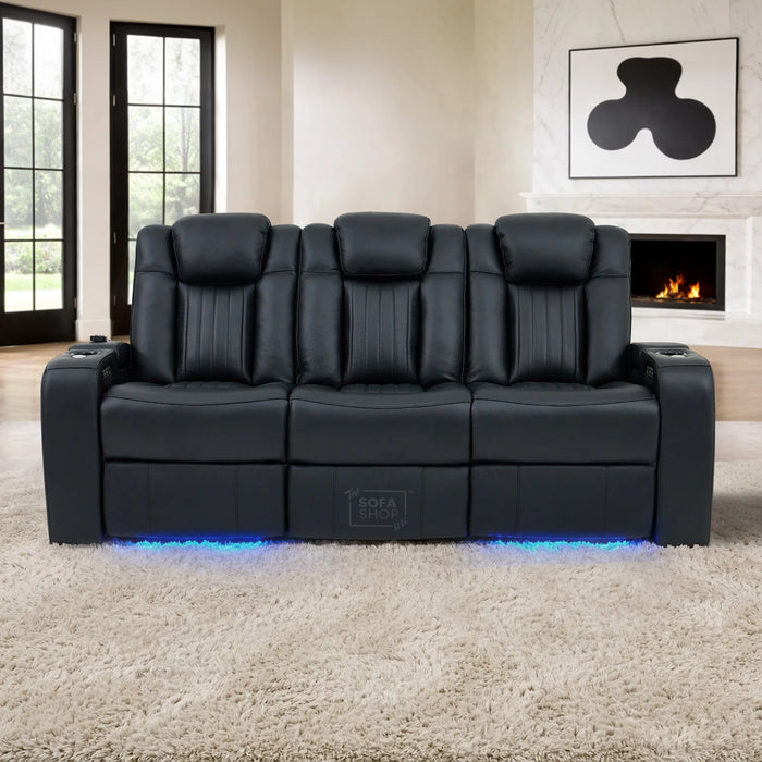 3 Seater Smart Tech Electric Recliner Cinema Sofa | Black Real Leather | Capri