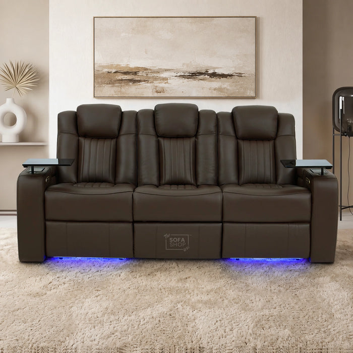 3 Seater Smart Tech Electric Recliner Cinema Sofa | Brown Real Leather | Capri