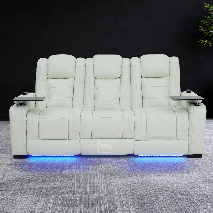 3 Seater Smart Tech Electric Recliner Cinema Sofa | White Real Leather | Napoli