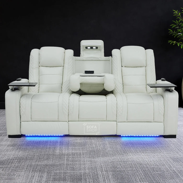 3 Seater Smart Tech Electric Recliner Cinema Sofa | White Real Leather | Napoli