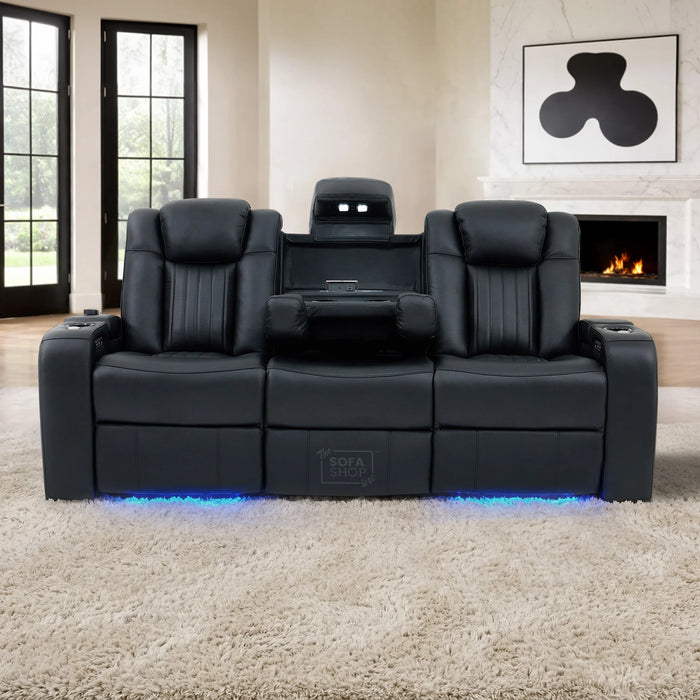 3 Seater Smart Tech Electric Recliner Cinema Sofa | Black Real Leather | Capri