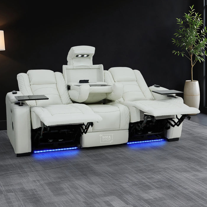 3 Seater Smart Tech Electric Recliner Cinema Sofa | White Real Leather | Napoli