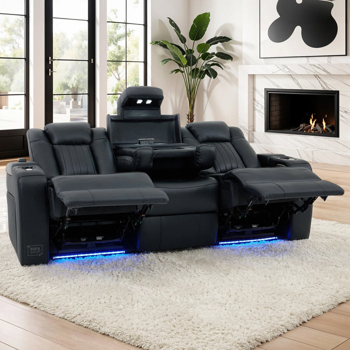 3 Seater Smart Tech Electric Recliner Cinema Sofa | Black Real Leather | Capri