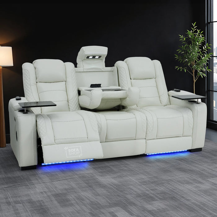 3 Seater Smart Tech Electric Recliner Cinema Sofa | White Real Leather | Napoli