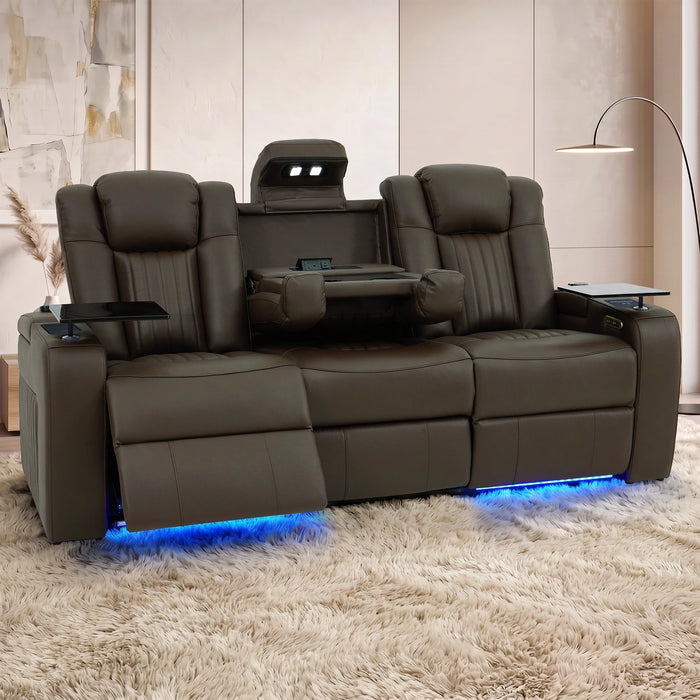 3 Seater Smart Tech Electric Recliner Cinema Sofa | Brown Real Leather | Capri
