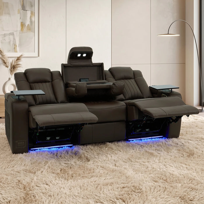 3 Seater Smart Tech Electric Recliner Cinema Sofa | Brown Real Leather | Capri