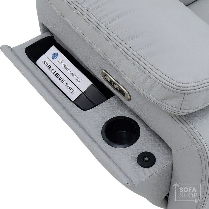 1 Seater Smart Tech Electric Recliner Cinema Chair | Light Grey Real Leather | Sicily