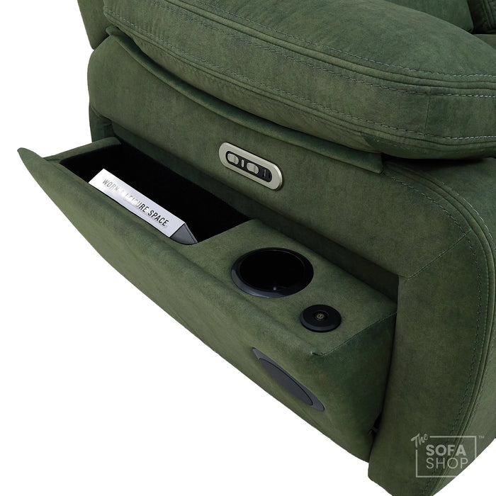 3 Seater Smart Tech Electric Recliner Cinema Sofa | Olive Green Fabric | Sicily