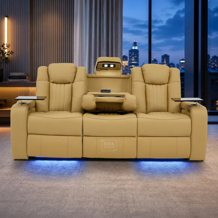 3 Seater Smart Tech Electric Recliner Cinema Sofa | Tan Real Leather | Capri