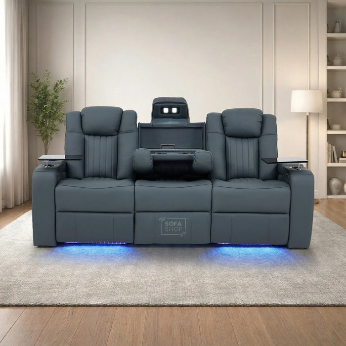 3 Seater Smart Tech Electric Recliner Cinema Sofa | Blue Real Leather | Capri