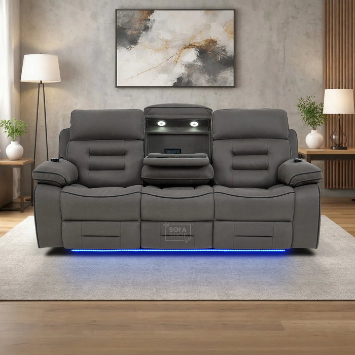 3 Seater Smart Tech Electric Recliner Cinema Sofa | Graphite Grey Fabric | Tuscany