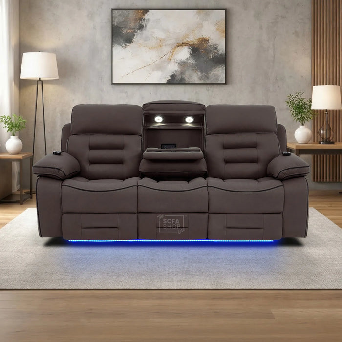 3 Seater Smart Tech Electric Recliner Cinema Sofa | Dark Brown Fabric | Tuscany
