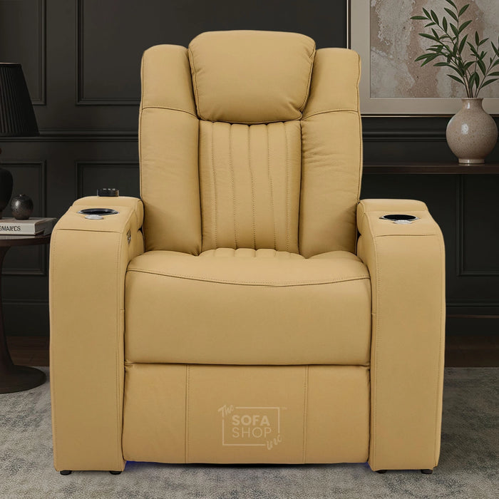 1 Seater Smart Tech Electric Recliner Cinema Chair | Luxury Theatre Seating | Tan Real Leather | Capri